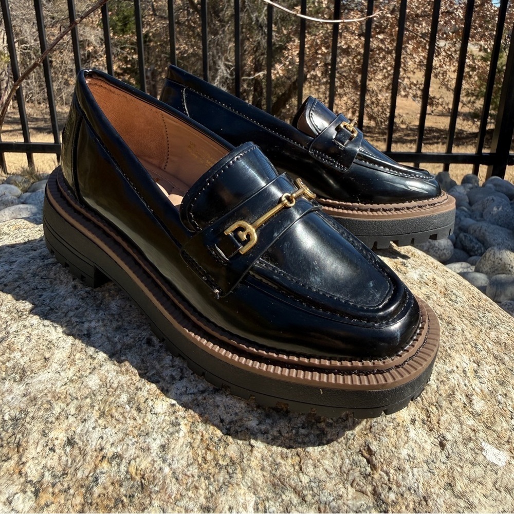 Sam Edelman Girl’s Laurs Leather Lug-Sole Loafers Size 11 Black Dressy Preppy